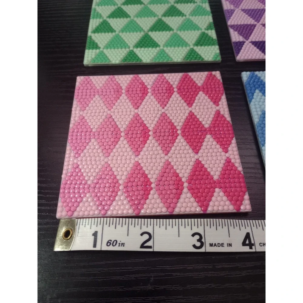 Handmade Diamond Painting Coaster Set of 4 Geometric Cork Back 4x4 Inch